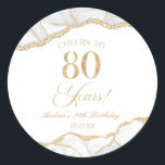 Elegant White Gold Agate 80th Birthday Party Classic Round Sticker<br><div class="desc">These are Elegant White Gold Agate 80th Birthday Party Favor Stickers!</div>