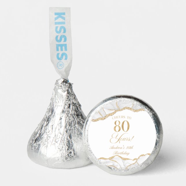 Elegant White Gold Agate 80th Birthday Party Hershey®'s Kisses® (Front)