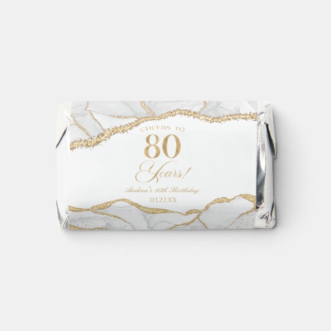 Elegant White Gold Agate 80th Birthday Party Hershey's Miniatures (Front)