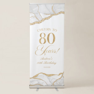 Elegant White Gold Agate 80th Birthday Party Retractable Banner
