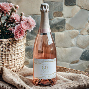 Elegant White Gold Agate 80th Birthday Party Sparkling Wine Label
