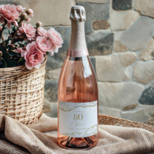 Elegant White Gold Agate 80th Birthday Party Sparkling Wine Label