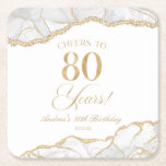 Elegant White Gold Agate 80th Birthday Party Square Paper Coaster<br><div class="desc">These are Elegant White Gold Agate 80th Birthday Party Coasters!</div>