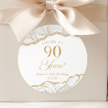 Elegant White Gold Agate 90th Birthday Party Classic Round Sticker<br><div class="desc">These are Elegant White Gold Agate 90th Birthday Party Favor Stickers!</div>
