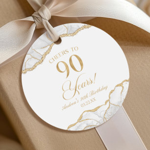 Elegant White Gold Agate 90th Birthday Party Favor Tags