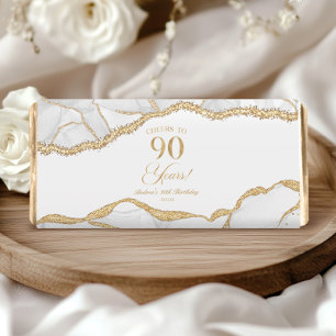 Elegant White Gold Agate 90th Birthday Party Hershey Bar Favors