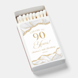 Elegant White Gold Agate 90th Birthday Party Matchboxes