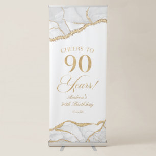 Elegant White Gold Agate 90th Birthday Party Retractable Banner