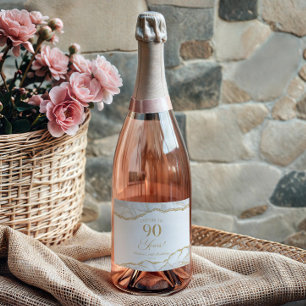 Elegant White Gold Agate 90th Birthday Party Sparkling Wine Label