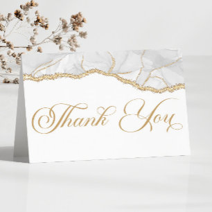 Elegant White Gold Agate Anniversary Party Letterpress Thank You Card