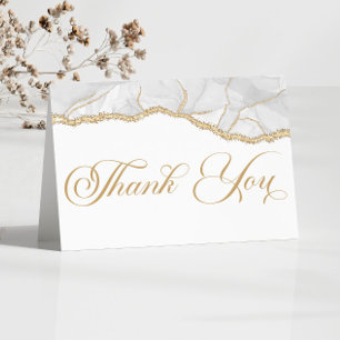 Elegant White Gold Agate Birthday Party Letterpress Thank You Card