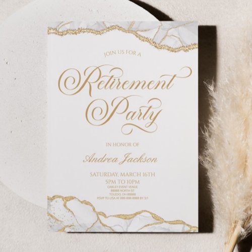 Elegant White Gold Agate Retirement Party