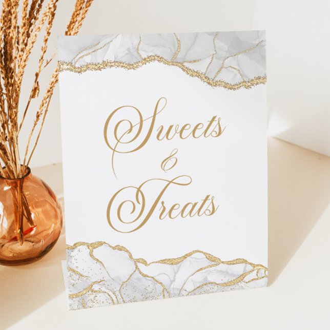 Elegant White Gold Agate Sweets and Treats Pedestal Sign (Creator Uploaded)