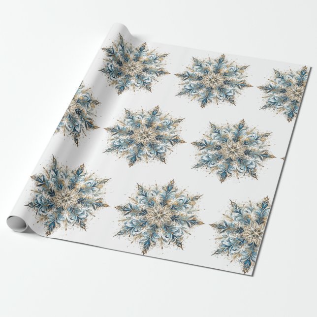 Elegant White, Gold and BlueChristmas Wrapping  Wrapping Paper (Unrolled)