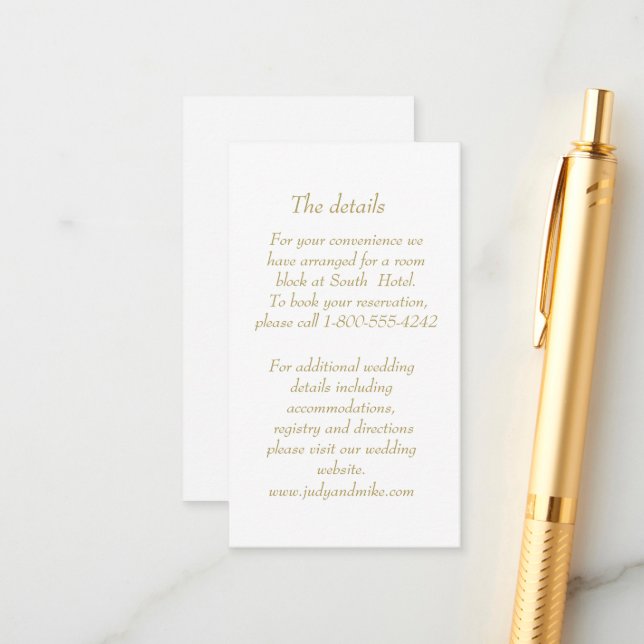Elegant White & Gold Art Deco Enclosure card (Front/Back In Situ)