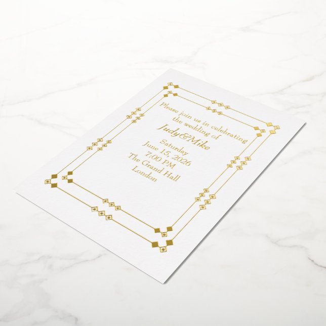 Elegant White & Gold Art Deco Foil Invitation (Rotated)
