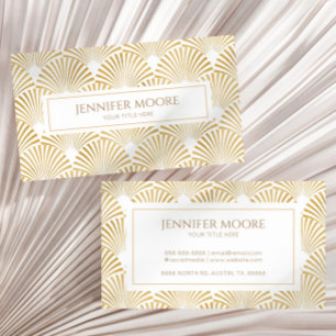 Elegant White Gold Art Deco Pattern Custom Business Card