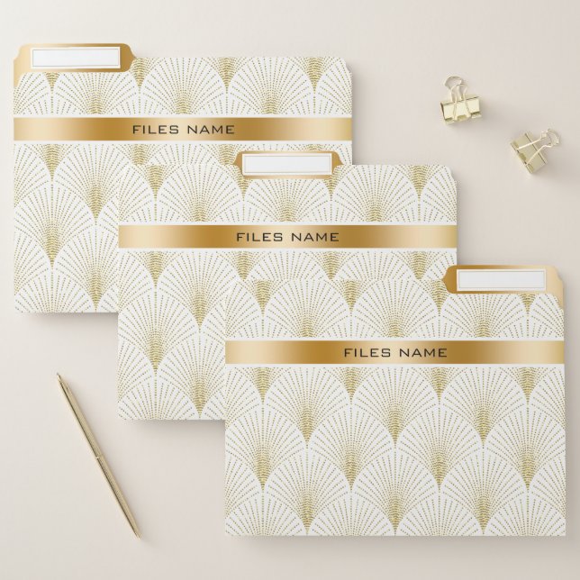 Elegant White & Gold Art-Deco Pattern File Folder (Set)