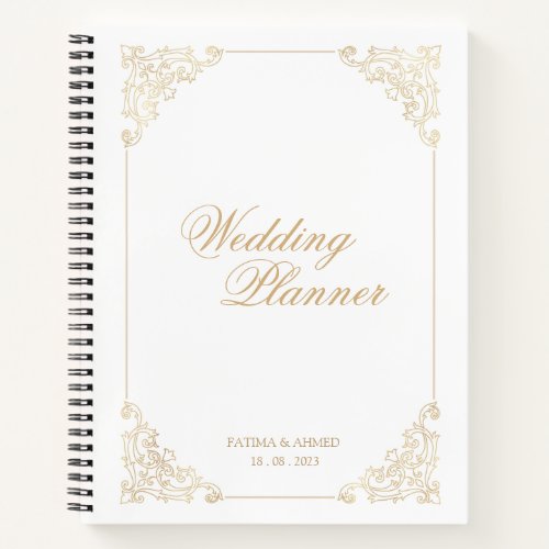 Elegant White Gold Baroque Muslim Wedding Planner Notebook