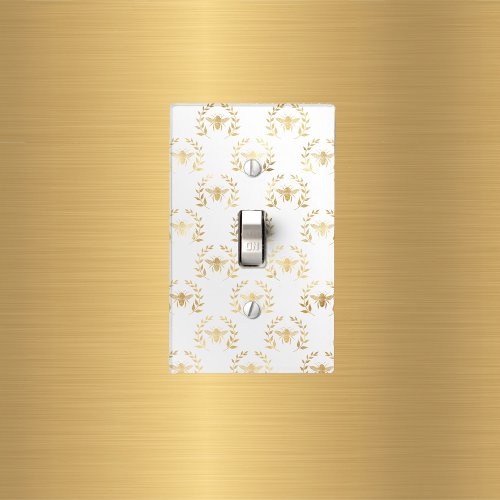 Elegant White Gold Bees Laurel Wreath Light Switch Cover