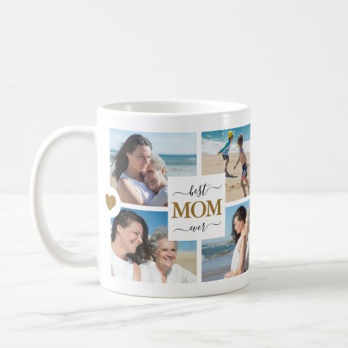 Elegant White Gold Best Mom Ever 8 Photo Collage Coffee Mug