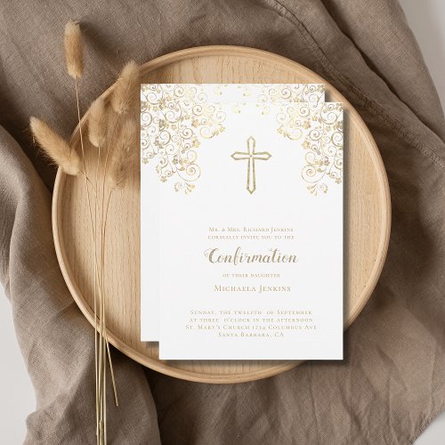 Elegant White Gold Bible Verse  Confirmation  Invitation