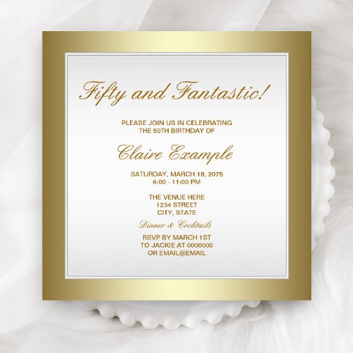 Elegant White Gold Birthday Invitation