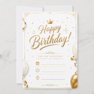 Elegant White & Gold Birthday Invitation | Luxury