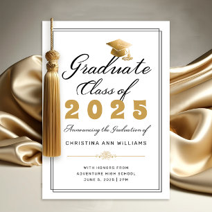 Elegant White Gold Black Graduate Class of 2025 Announcement