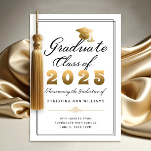 Elegant White Gold Black Script 2025 Graduation Announcement