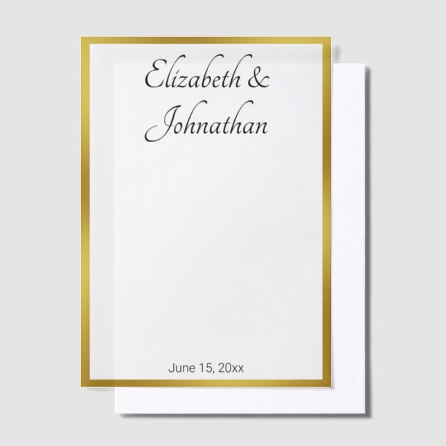 Elegant White Gold Black Script Names Bride Groom Vellum Invitations (Offset)
