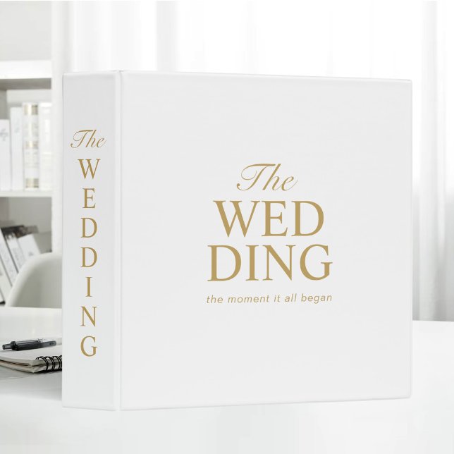 Elegant White Gold Bold Wedding Typography 3 Ring Binder (Creator Uploaded)