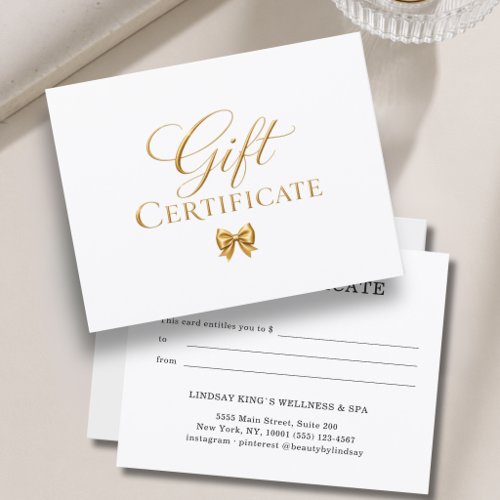 Elegant White Gold Bow Gift Certificate
