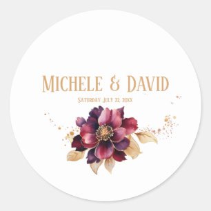 Elegant white gold burgundy Classic Classic Round Sticker