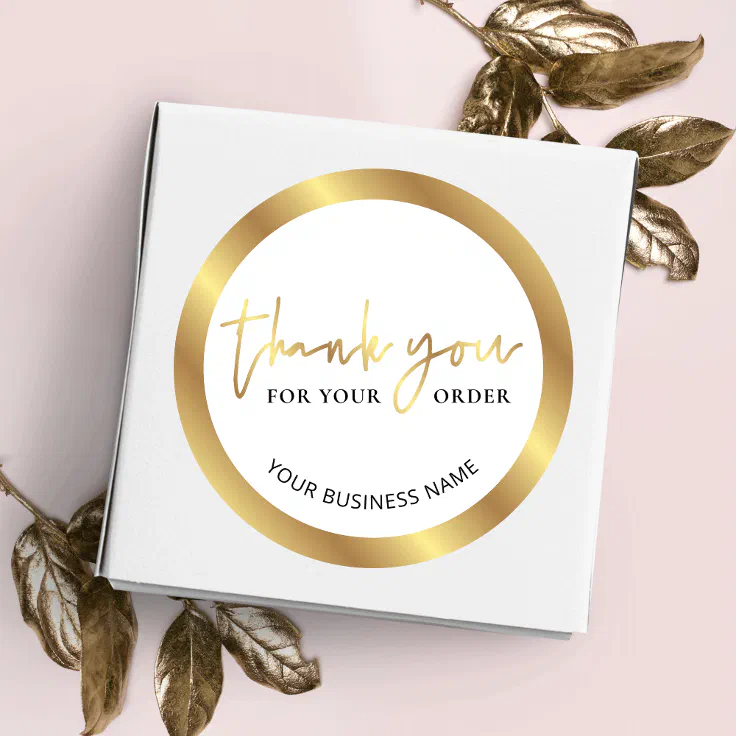 Elegant White & Gold Business Thank You For Order Classic Round Sticker ...