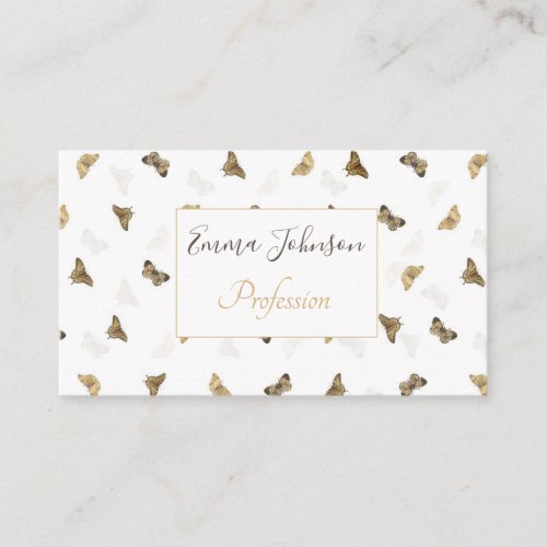 Elegant White Gold Butterflies Business Card