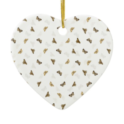 Elegant White Gold Butterflies Ceramic Ornament