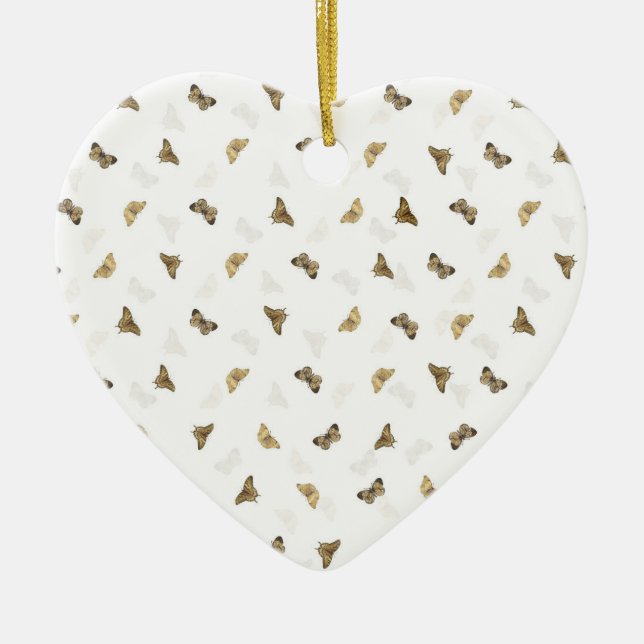 Elegant White Gold Butterflies Ceramic Ornament (Front)