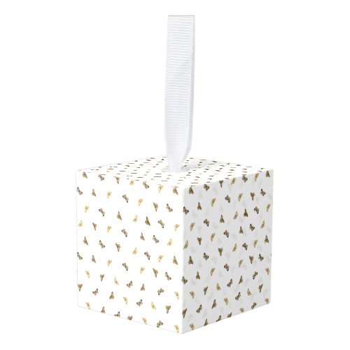 Elegant White Gold Butterflies Cube Ornament