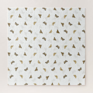 Elegant White Gold Butterflies Jigsaw Puzzle