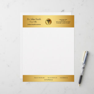 Elegant white& Gold Caduceus Medical Emblem Letterhead