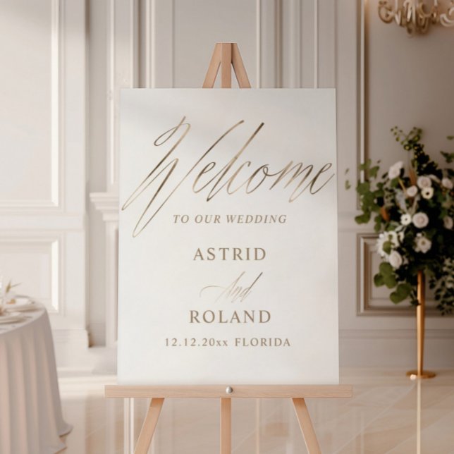 Elegant White & Gold Calligraphy Wedding Foam Board (Creator Uploaded)