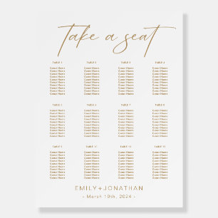 Elegant White Gold Champagne Wedding Seating Chart Foam Board