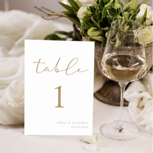 Elegant White Gold Champagne Wedding Table Number