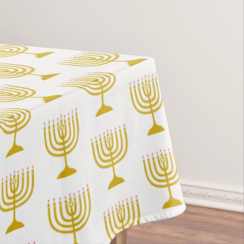 Elegant White Gold  Chanukah Hanukkiyah  MENORAH Tablecloth