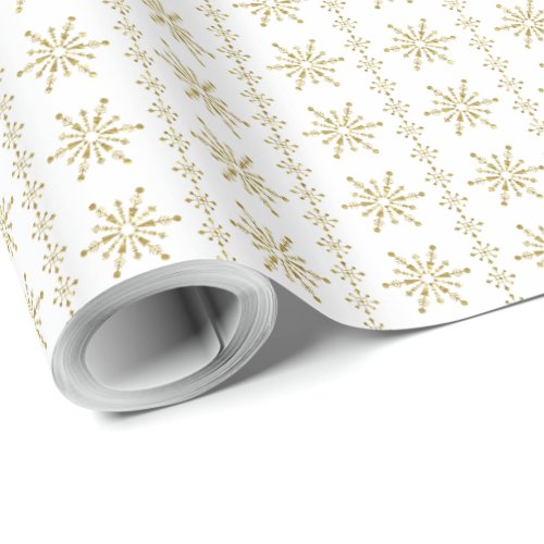 Elegant White  Gold Christmas Snowflakes Wrapping Paper