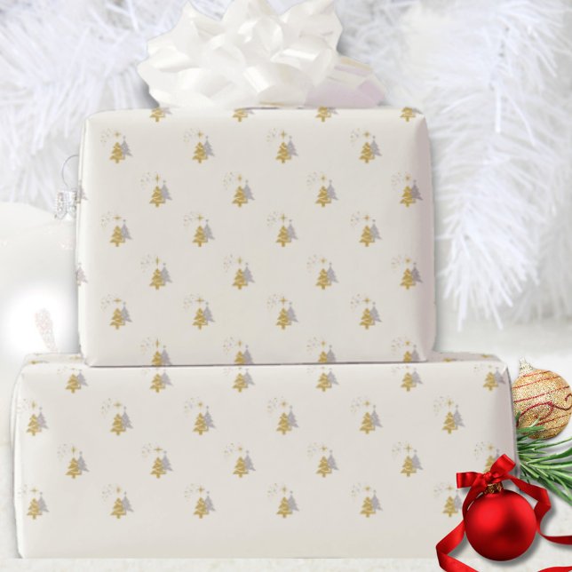 Elegant White Gold Christmas Tree Gift Wrap (Creator Uploaded)
