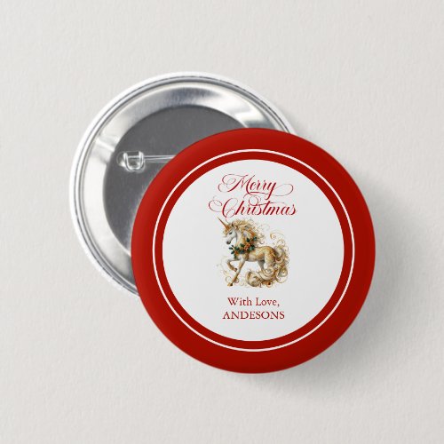 Elegant White & Gold Christmas Unicorn Button