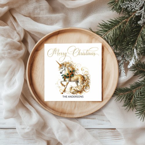 Elegant White & Gold Christmas Unicorn Napkins