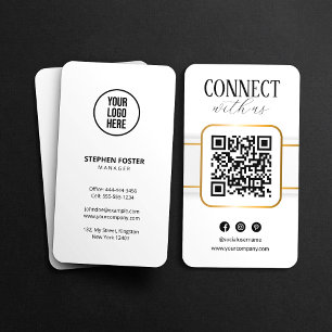 Elegant White Gold Connect With Us QR Code Social Business Card